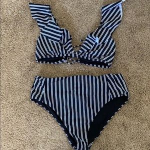 black and white striped swimsuit